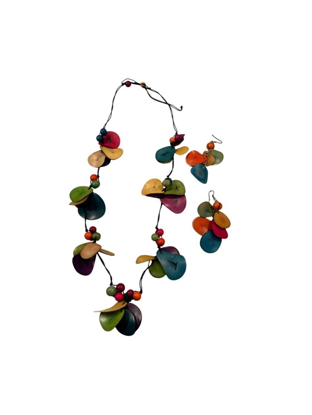 Tagua Colorful Nut Necklace Adjustable Handmade Boho Tropical Earrings Jewelry